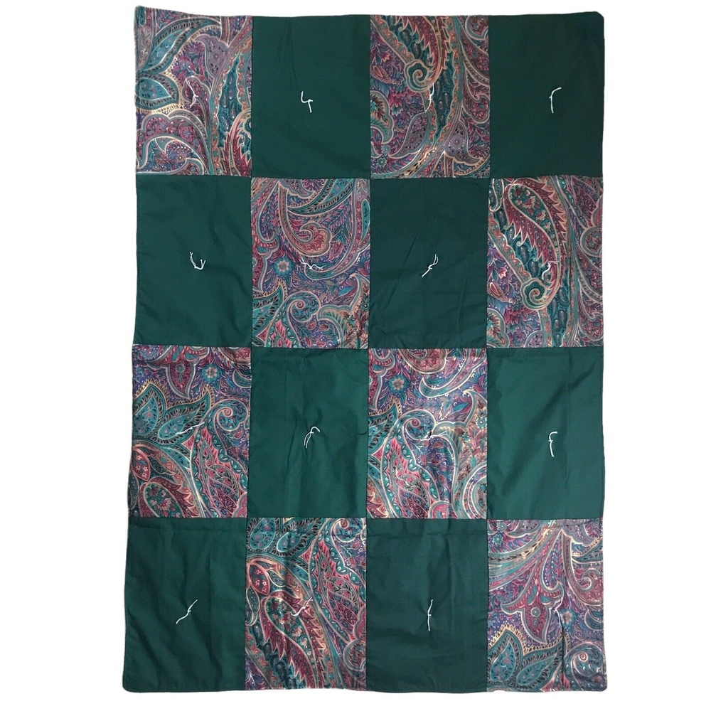 Vintage Patchwork Cotton Blanket Machine Quilted Handmade 43" x 30" Estate